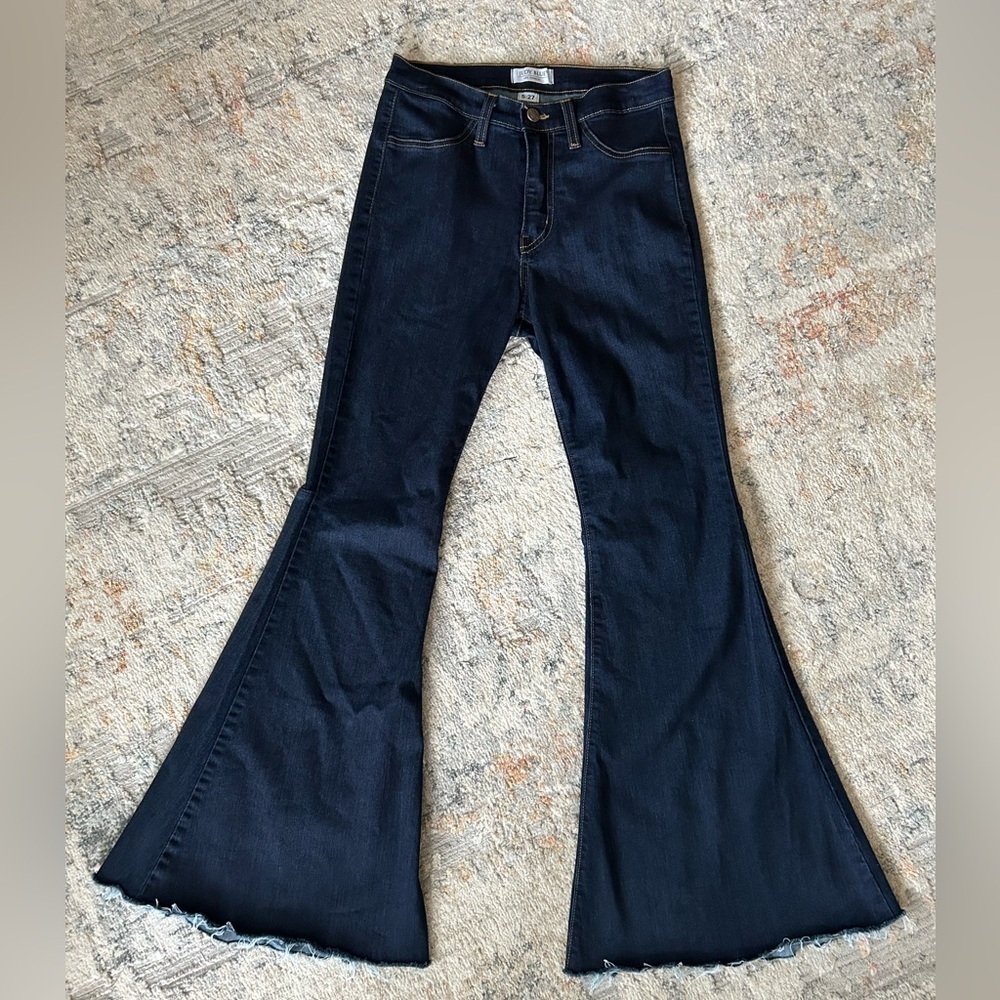 Judy blue retro boho hippie flare leg high rise dark blue denim jean womens 5/27